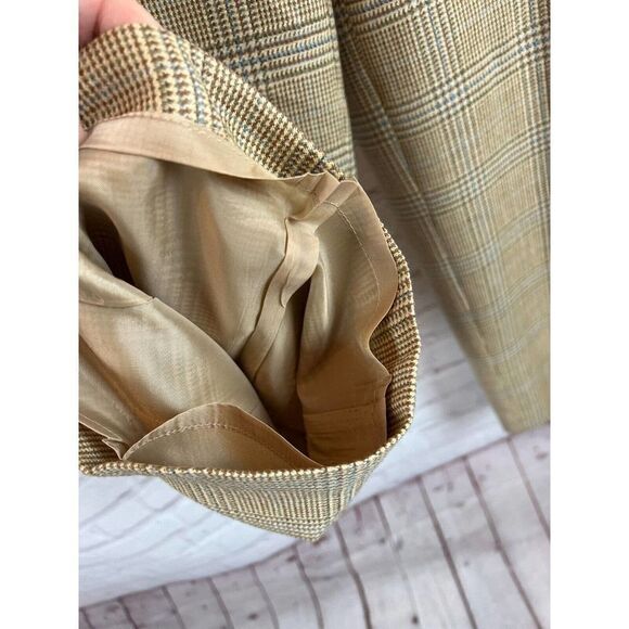 TALBOTS beige houndstooth plaid check vintage wool lined straight wide pants 12 - Picture 4 of 8